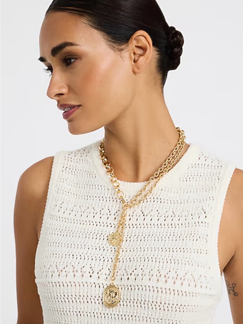 Express 2-Row Chain & Coin Y Necklace – Gold